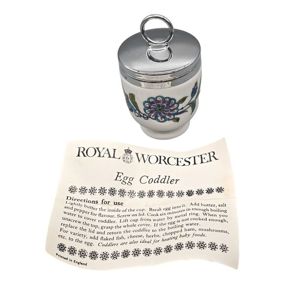 Royal Worcester Egg Coddler With Floral Design & Silver Lid Made In England - Picture 1 of 11